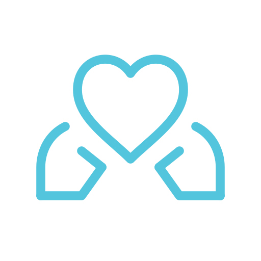Outline icon of hands supporting a heart, representing personalized treatment.